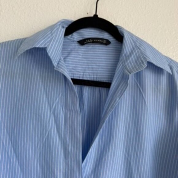 Zara Pinstripe Asymmetrical Hem Long Sleeve Layering Roomy Top Size Large - Picture 3 of 10